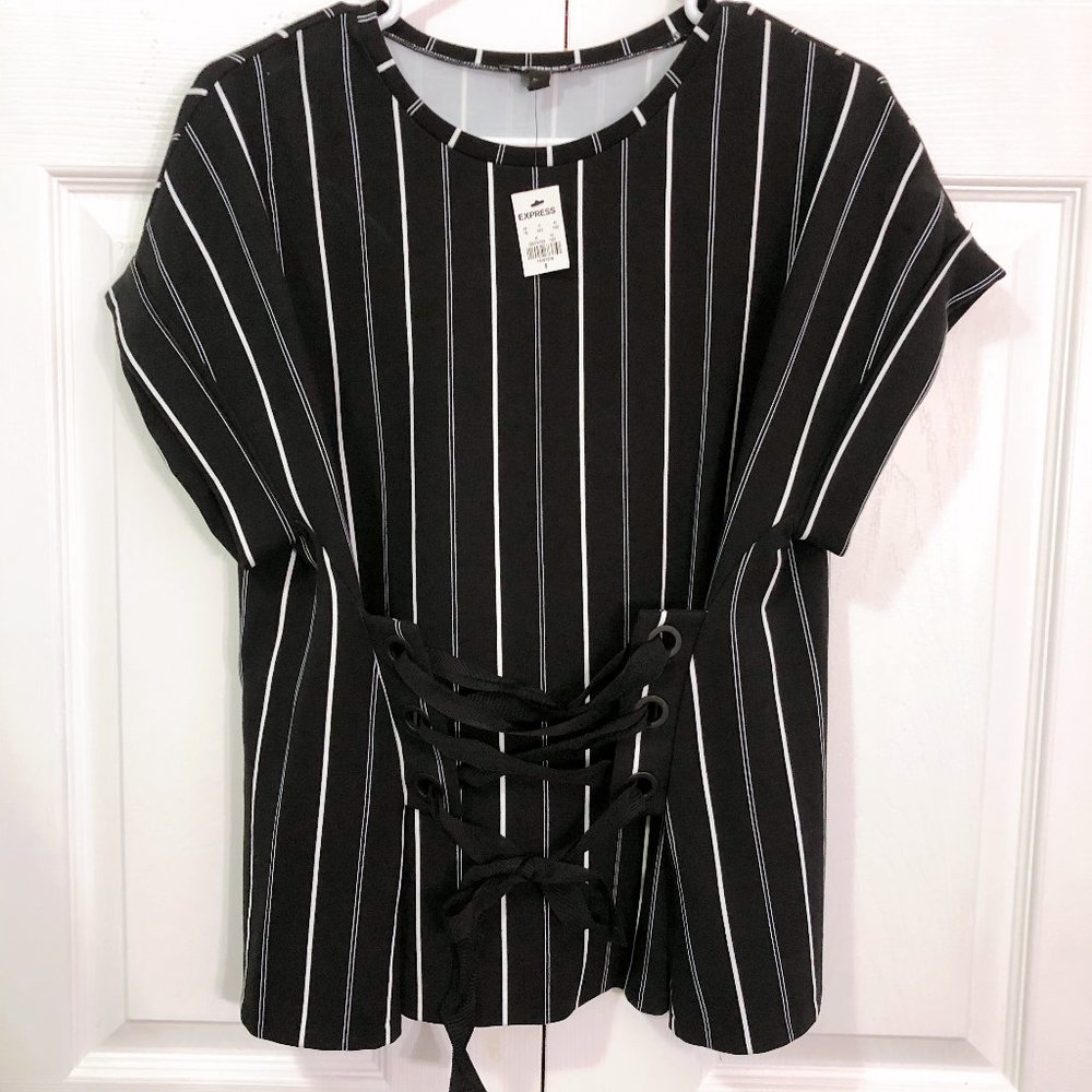 NWT - Express Tie Waist Stripe Blouse Shirt